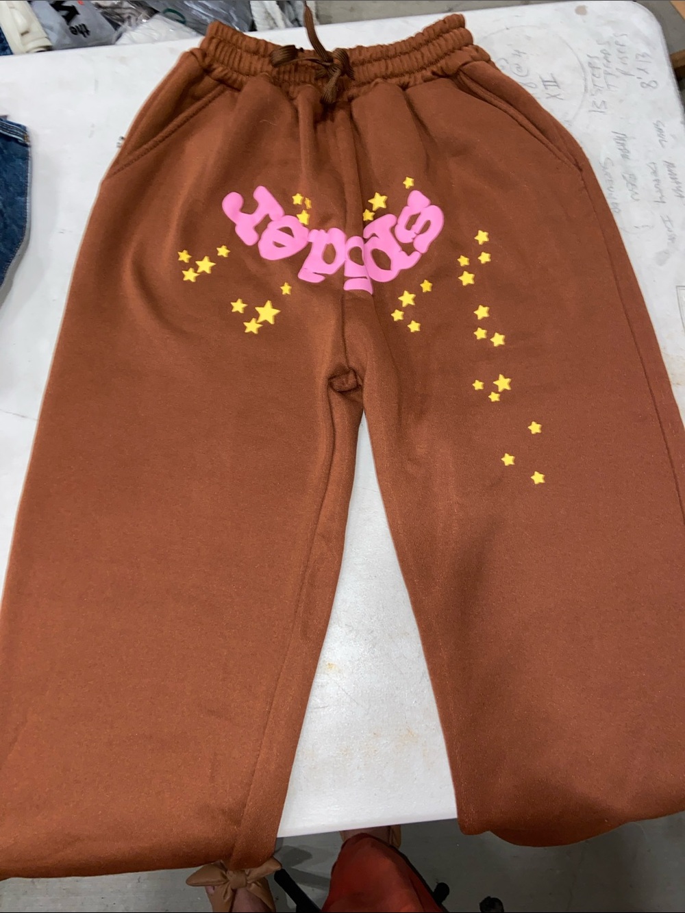 Kids Cozy Brown Joggers with Pink Star Graphic